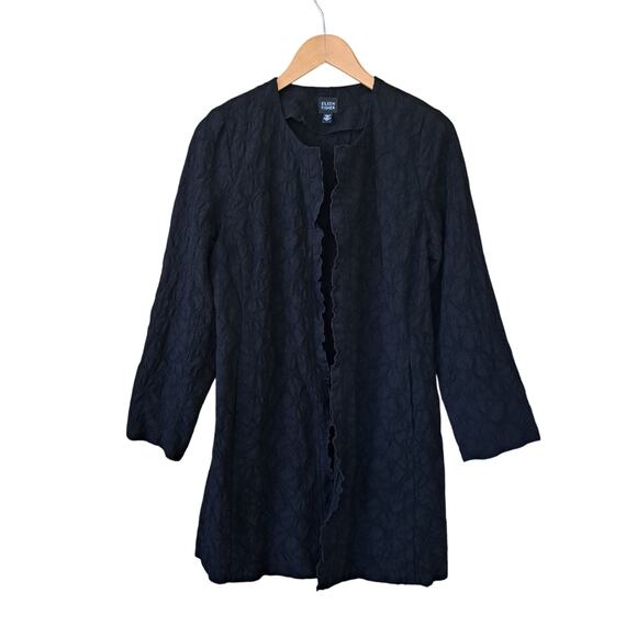 EILEEN FISHER Black Textured Wool Open Front Long Jacket Size Small Minimalist - Picture 6 of 10